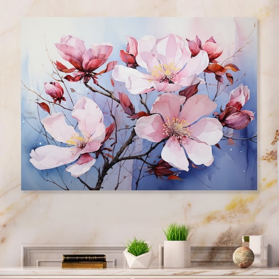 Designart "violet Magnolias Wilds" Abstract Botanicals Metal Wall Decor