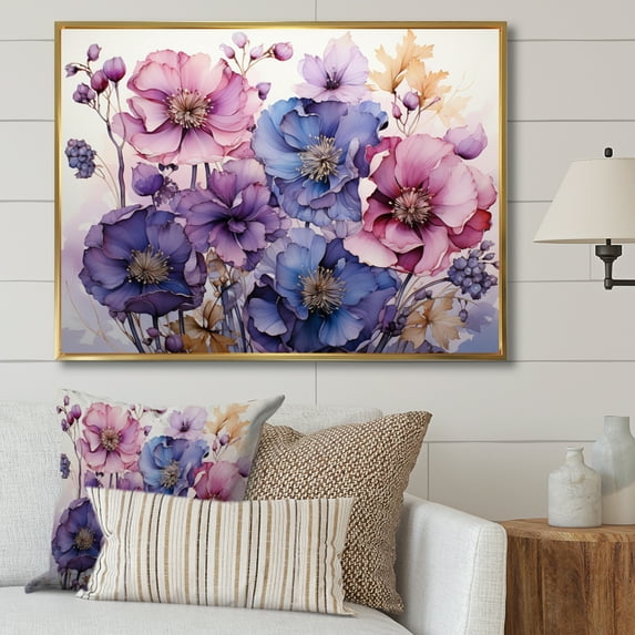 Designart "violet Mystical Blooms IV" Abstract Botanicals Floater Framed Wall Decor