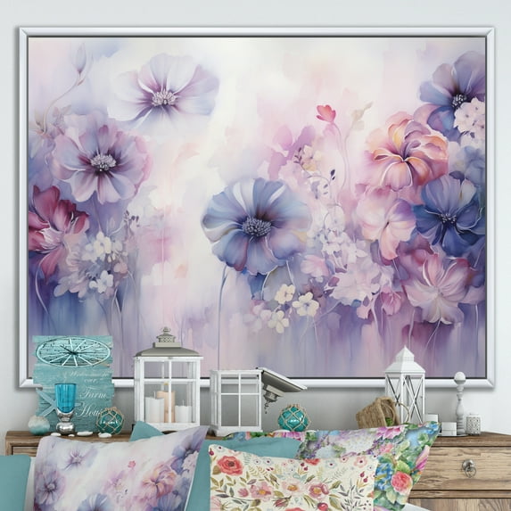 Designart "violet Mystical Blooms V" Abstract Botanicals Floater Framed Canvas Art Print