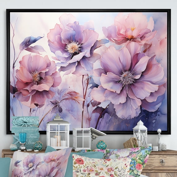 Designart "violet Tranquil Petals I" Abstract Botanicals Floater Framed Canvas Print