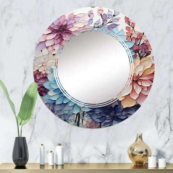 Designart "violet Tranquil Petals V" Abstract Round Wall Mirror - Modern Oval Printed Decorative Oversized Mirror - Multiple Color Options