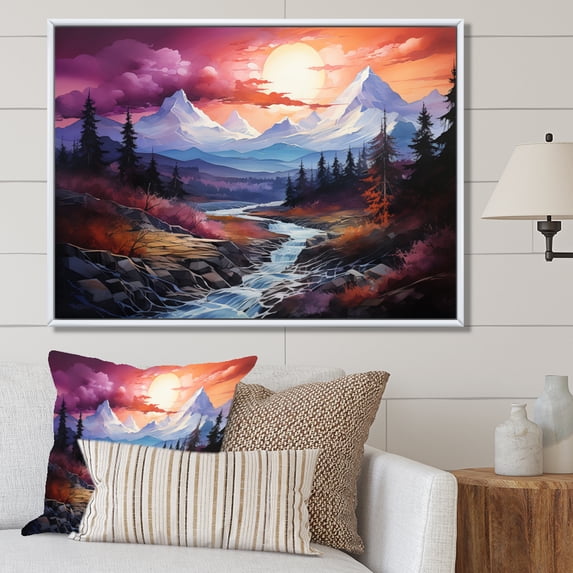 Designart "violet White Mountains Majestic Peaks Pastoral" Landscapes Floater Framed Canvas Print