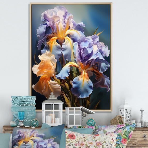 Designart "violet Yellow Iridescent Irises I" Floral Floater Framed Canvas Art Print