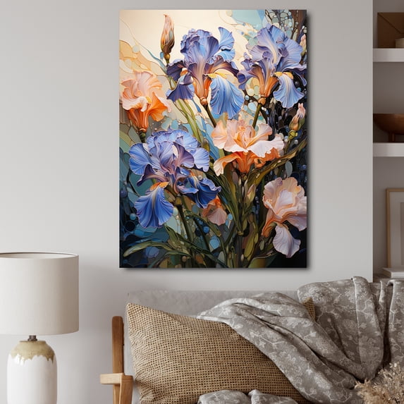 Designart "violet Yellow Iridescent Irises II" Floral Canvas Print