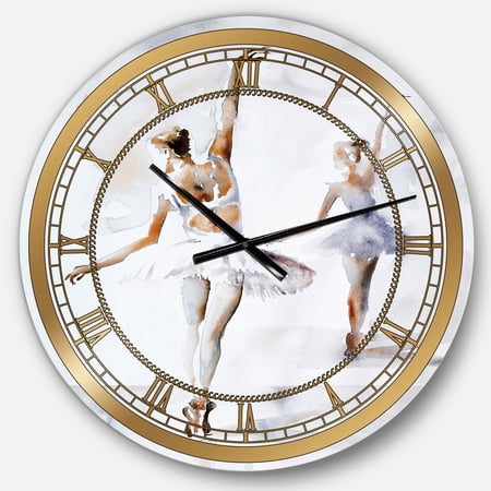 Designart 'watercolors Ballerinas Dance II' Glam wall clock