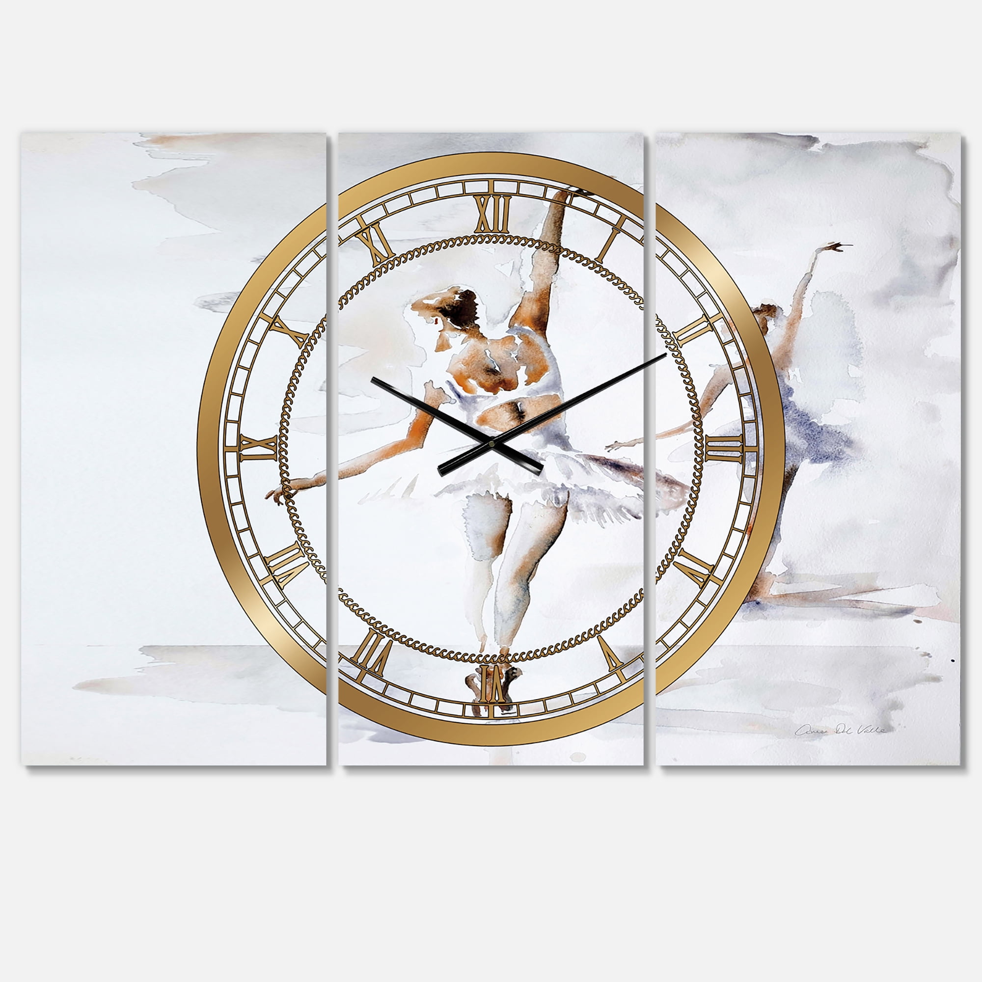 Designart 'watercolors Ballerinas Dance II' Traditional Wall Clock