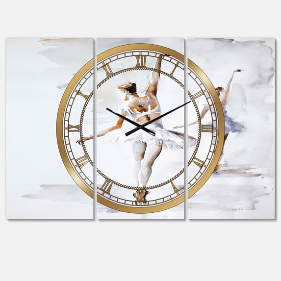 Designart 'watercolors Ballerinas Dance II' Traditional Wall Clock