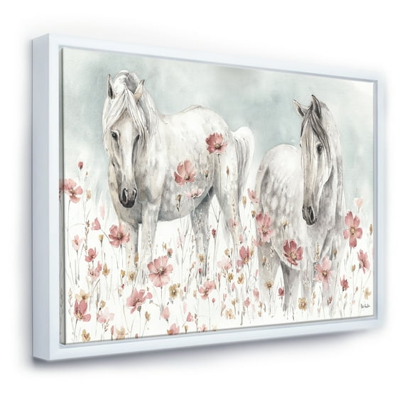 Designart ' watercolors Pink Wild Horses ' Farmhouse Framed Canvas