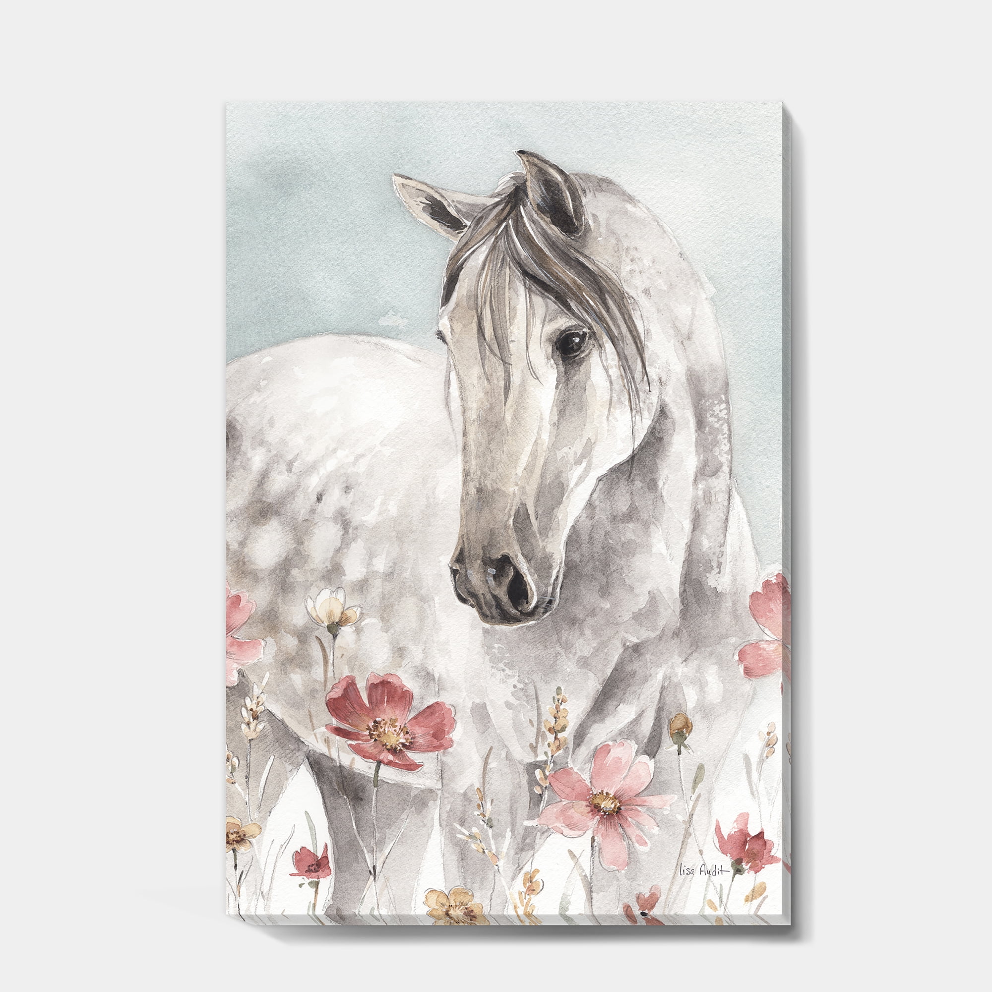 Designart 'watercolors Pink Wild Horses II' Farmhouse Premium Canvas Wall Art