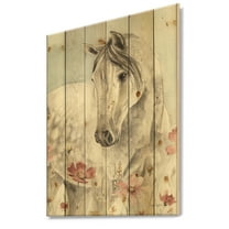 Designart 'watercolors Pink Wild Horses II' Farmhouse Print on Natural Pine Wood