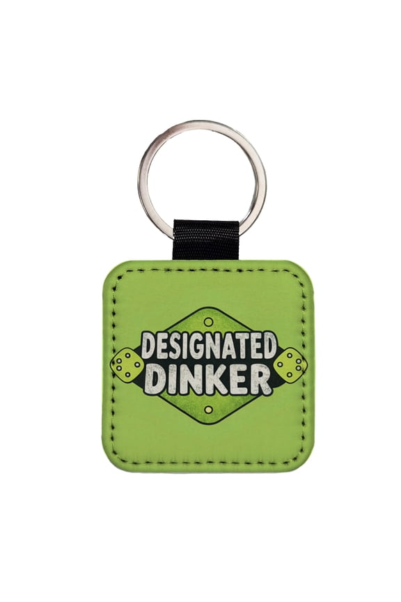 Designated Dinker Funny Pickleball Saying Faux Leather Square Keychain