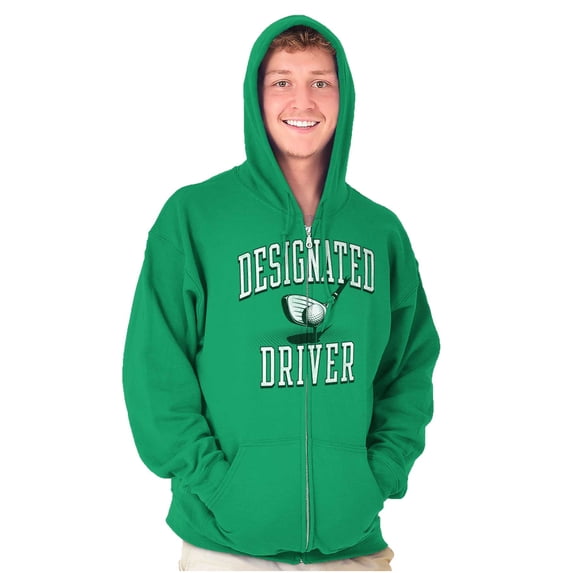 Designated Driver Funny Golfing Pun Zip Up Hoodie Men's Women's Brisco Brands M