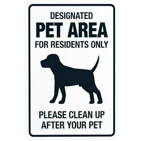 Designated Pet Area For Residents Only Please Clean Up After Your Pet Warning Sign, No Dog Poop Metal Signs for Business Home Street Wall Caution Custom Decor 8 x 12 Inch