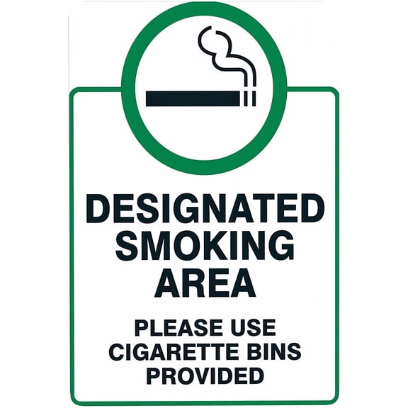 Designated Smoking Area Please Use Cigarette Bins - 8"x12" Retro Metal Caution Tin Sign, Vintage Smoking Zone Decor for Business Home Office Indoor Outdoor Public Area