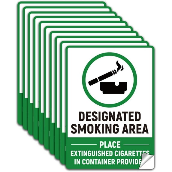 Designated Smoking Area Signs Stickers PVC Self Adhesive Please Place Extinguished Cigarettes in a Container Green Smoking Area Signs for Industrial Commercial Business 5.1x7.1 Inch DIY