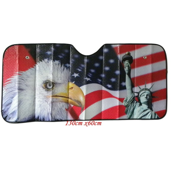 Designcovers Universal Windshield Sun shade Eagle and flag 50"x 23", Will Fit Most Cars