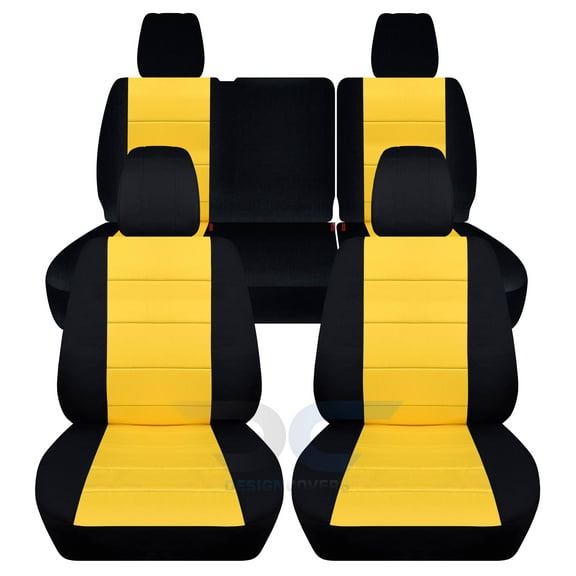 Designcovers Compatible with 2013-2018 Jeep Wrangler JK 4-Door Seat Covers: Black and Yellow - Full Set: Front & Rear Split Bench