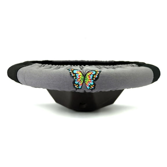 Designcovers Cotton Two-Tone Steering Wheel Cover in Black and Silver With Nice Butterfly Design For Women, Girls,Universal size to fit all steering wheels from 14.5"-15" diameter