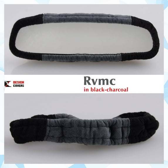 Designcovers Cute Velour Type Two-Tone Rear View Mirror Cover Universal Size - Black and Charcoal