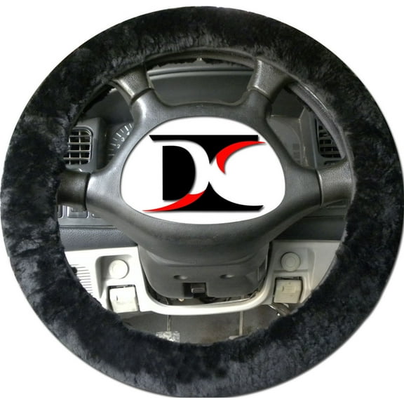Designcovers Soft 100% Australian Genuine Sheepskin Steering Wheel Cover In Color Black - Fit All Steering Wheels From 14.5"-15" Diameter