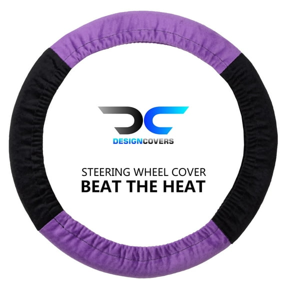 Designcovers Soft Velour Steering Wheel Cover Two-Tone in Black and Purple For Women, Girls,Universal size to fit all steering wheels from 14.5"-15" diameter