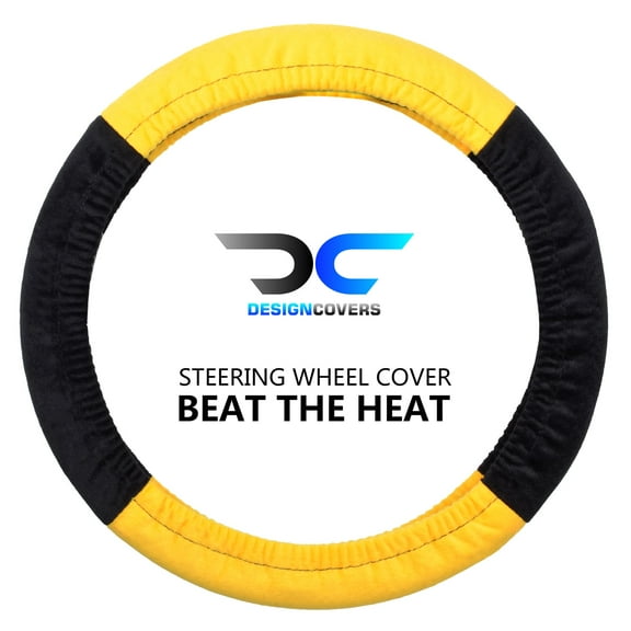 Designcovers Soft Velour Steering Wheel Cover Two-Tone in Black and Yellow For Women, Girls and Men,Universal size to fit all steering wheels from 14.5"-15" diameter
