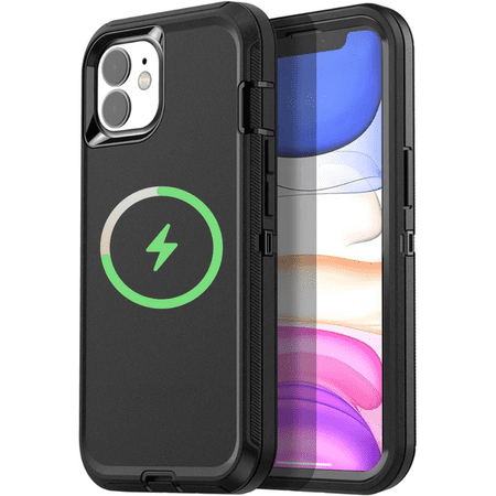 Designed for Apple iPhone 11 Heavy Duty Case Compatible with Magnetic Wireless Charging, Triple Layer Protection Shockproof Drop Tested Protective Case for Apple iPhone 11, Black