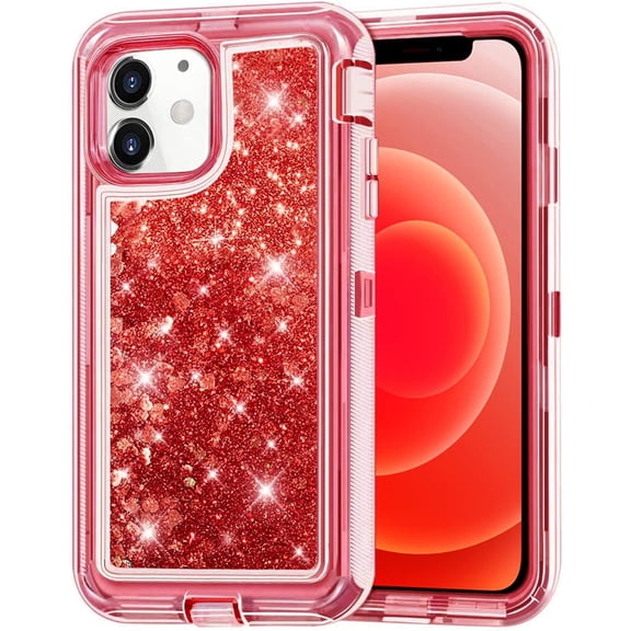 Entronix Heavy Duty Case Compatible with iPhone 11, Liquid Glitter Back Cover, Red