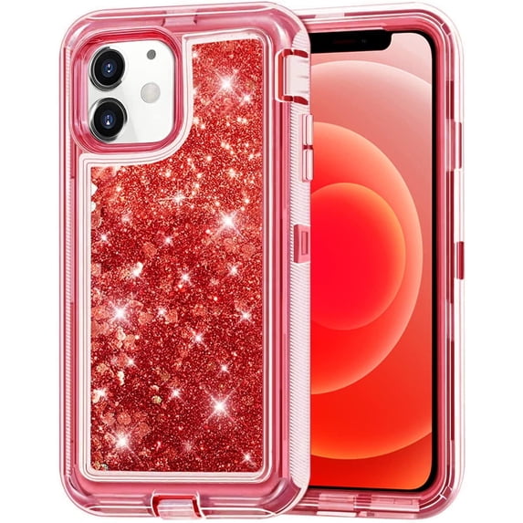 Entronix Heavy Duty Case Compatible with iPhone 11, Liquid Glitter Back Cover, Red