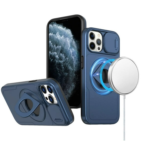 Designed for Apple iPhone 11 Pro Max Full Coverage with Camera Window, Magnetic Circle, Rotatable Ring Stand, MagSafe Compatible, Shockproof Hybrid Protectiv Phone Case Cover - Blue