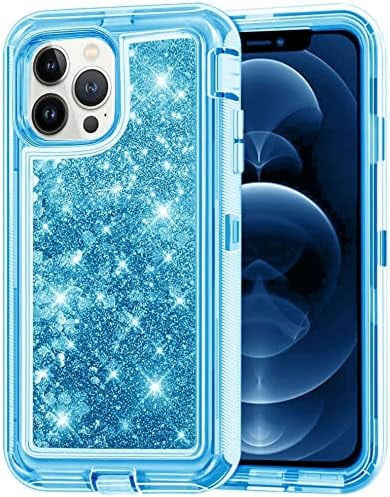 Designed for Apple iPhone 12 Heavy Duty Case, Heavy Duty Glitter Case for Girls Women Liquid Bling Sparkle Shining Glitter Luxury Shockproof Phone Case Cover for Apple iPhone 12,Blue