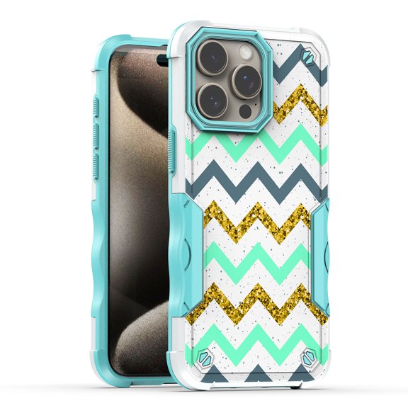 Designed for Apple iPhone 12 / 12 Pro Fashion Pattern Design Stylish Tough 2in1 Soft TPU + PC Shockproof Hybrid Sturdy Heavy Duty Phone Case Cover [ZigZag]