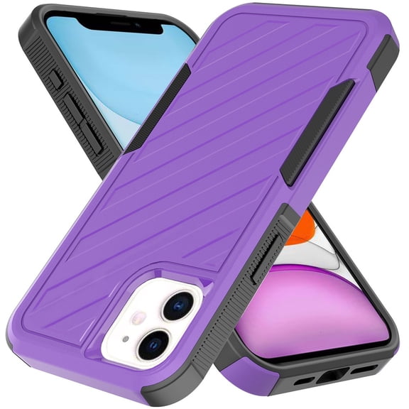 Designed for Apple iPhone 12 / 12 Pro Hybrid lined shockproof dual layer Rugged 2in1 Hard PC & Silicone TPU Non Slip Textured Tough Armor Phone Case Cover [Purple]