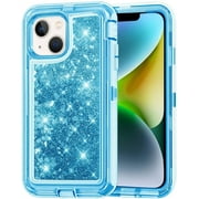 Designed for Apple iPhone 13 Heavy Duty Case, Heavy Duty Glitter Case for Girls Women Liquid Bling Sparkle Shining Glitter Luxury Shockproof Phone Case Cover for Apple iPhone 13,Blue