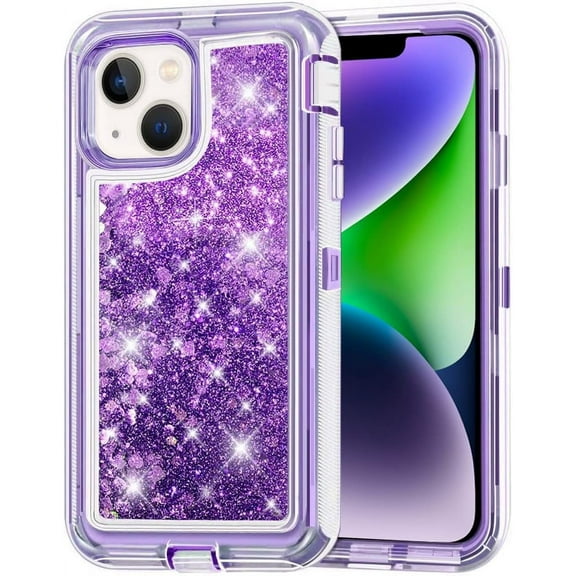 Designed for Apple iPhone 13 Heavy Duty Case, Heavy Duty Glitter Case for Girls Women Liquid Bling Sparkle Shining Glitter Luxury Shockproof Phone Case Cover for Apple iPhone 13,Purple