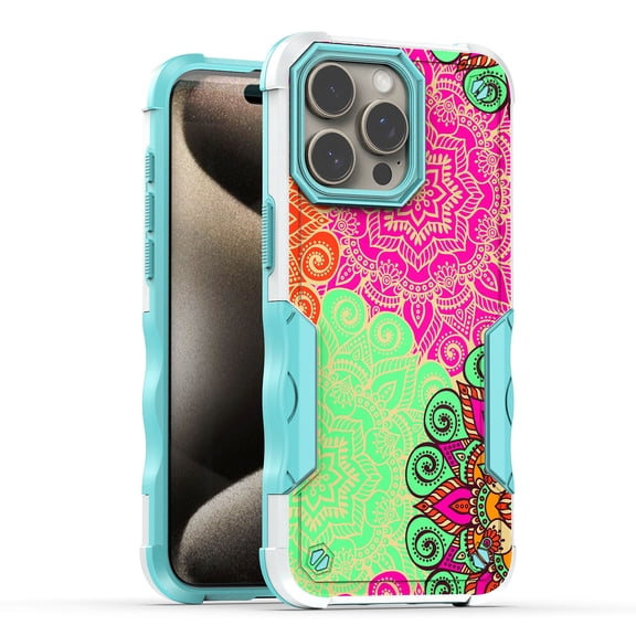 Designed for Apple iPhone 13 Pro Max Fashion Pattern Design Stylish Tough 2in1 Soft TPU + PC Shockproof Hybrid Sturdy Heavy Duty Phone Case Cover [Mandala]