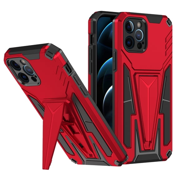 Designed for Apple iPhone 13 Pro Max Heavy Duty Protection Hybrid Built-in Kickstand Rugged Shockproof Military Grade Dual Layer Full Body Phone Case Cover - Red