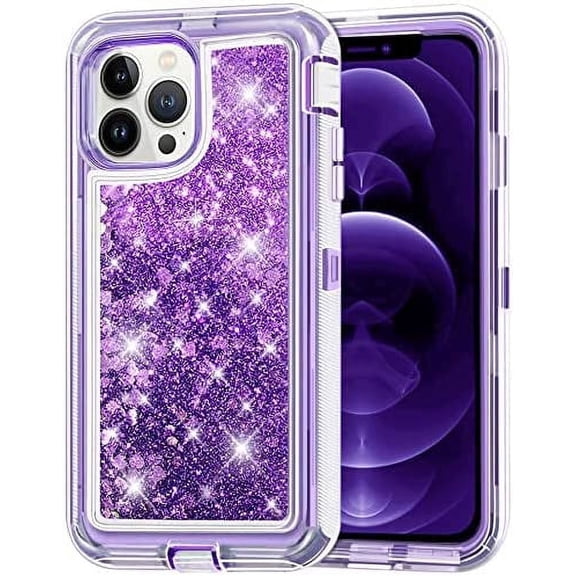 Entronix Heavy Duty Case Compatible with iPhone 14 Pro, Liquid Glitter Back Cover, Purple