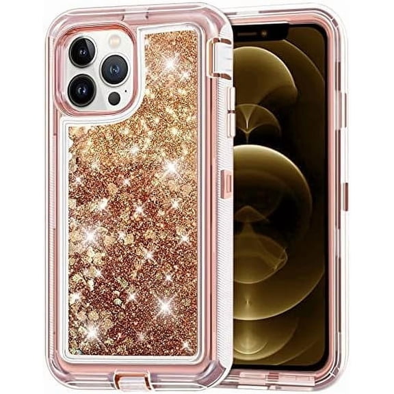 Entronix Heavy Duty Case Compatible with iPhone 14 Pro Max, Liquid Glitter Back Cover, Rose Gold