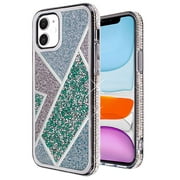 Designed for Apple iPhone 15 (6.1") Cute Fancy Glitter Bling Diamond Rhinestone Sparkly Bumper Fashion Shiny Hybrid Rugged TPU Phone Case Cover [Green]