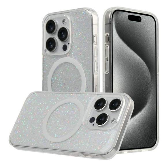 Designed for Apple iPhone 15 (6.1") Hybrid Bling Sparkly Shiny Glitter Magnetic Circle Compatible with MagSafe Charger Slim TPU Phone Case Cover [Purple Shimmer]