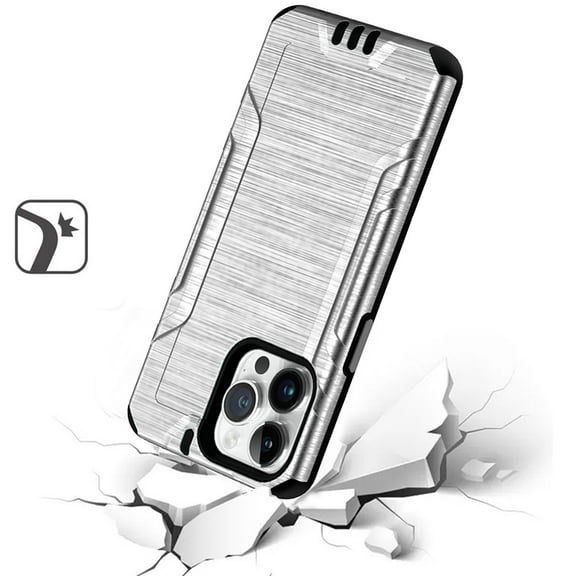 Designed for Apple iPhone 15 (6.1") Hybrid Dual Layer Slim Defender Armor Metallic Brush Texture Finishing Shockproof Hard PC + TPU Rubber Phone Case Cover [Silver]