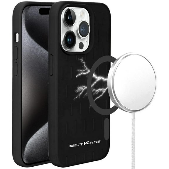 Designed for Apple iPhone 15 (6.1") Liquid Silicone [Magnetic Circle] Compatible with MagSafe Soft TPU Thick Lined Design Hybird Rugged Phone Case Cover [Black]
