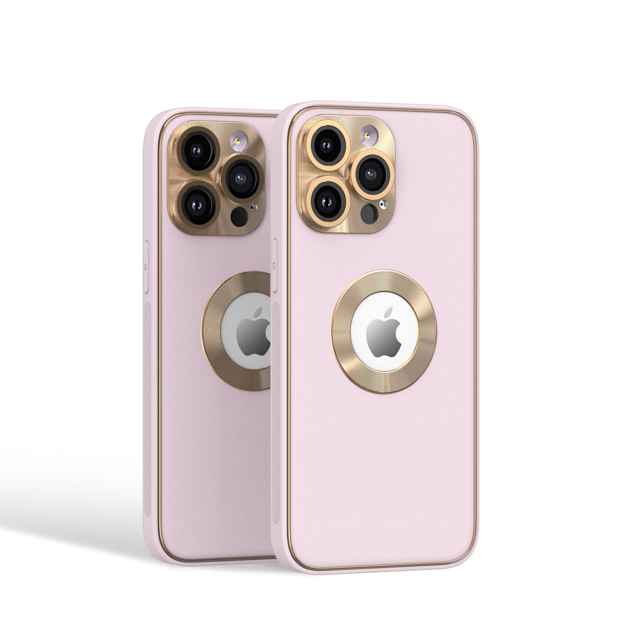 Designed for Apple iPhone 15 Plus (6.7") PU UV Leather Design Hybrid with  Chrome Circle PC Hard Shockproof Full Body Protective Phone Case Cover  [Light Pink / Gold] - Walmart Business Supplies