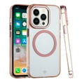 thumbnail image 1 of Designed for Apple iPhone 15 Pro (6.1") Transparent Hybrid Circle Ring Magnetic Compatible with MagSafe Color Frame Metal Buttons Phone Case Cover [Rose Gold], 1 of 4
