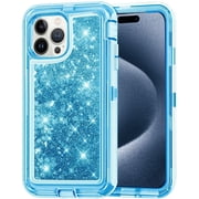 Designed for Apple iPhone 15 Pro Max Heavy Duty Case, Heavy Duty Glitter Case for Girls Women Liquid Bling Sparkle Shining Glitter Luxury Shockproof Phone Case 