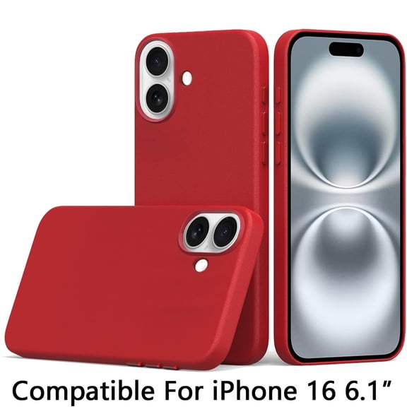 Designed for Apple iPhone 16 (6.1") PU Leather with inner Magnetic Circle Compatible with MagSafe, Rubber TPU Colored Metal Buttons Phone Case Cover - Burgundy