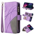 thumbnail image 1 of Designed for Apple iPhone 16 Plus, Wallet Cases Zipper Leather Card Slot Flip Magnetic Phone Cover Compatible with iPhone 16 Plus Wrist Strap Kickstand Stand Purse, Purple, 1 of 9