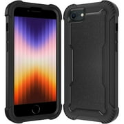 Designed for Apple iPhone SE 3 (2022) SE/8/7 Tough Hybrid Shockproof Hybrid PC + TPU Bumper Frame Rubber Drop Proof 3in1 Armor Full Body Phone Case Cover [Black]