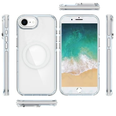 Designed for Apple iPhone SE 4 Transparent back with Colorful Frame Strong Magnetic Circle [Compatible with Magsafe] Slim Shockproof Phone Case Cover - Clear White